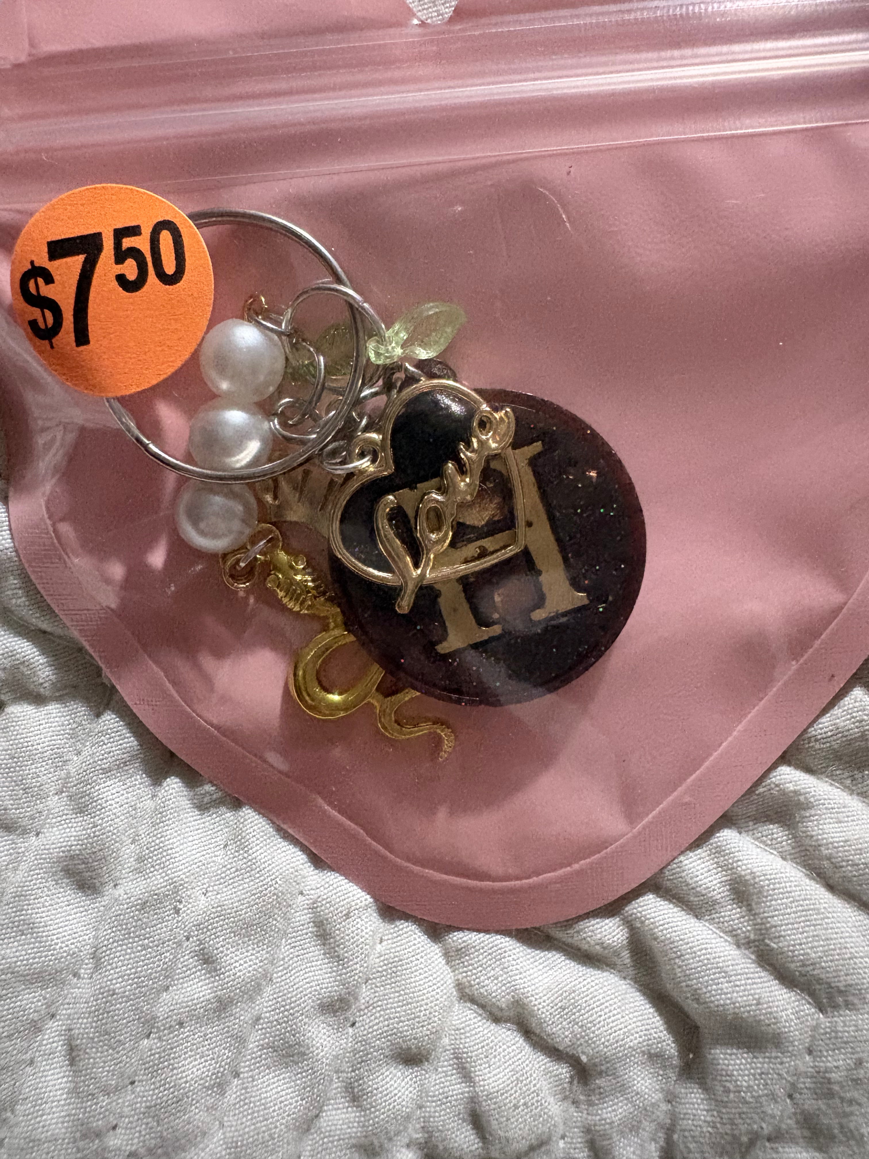H initial keychain charm