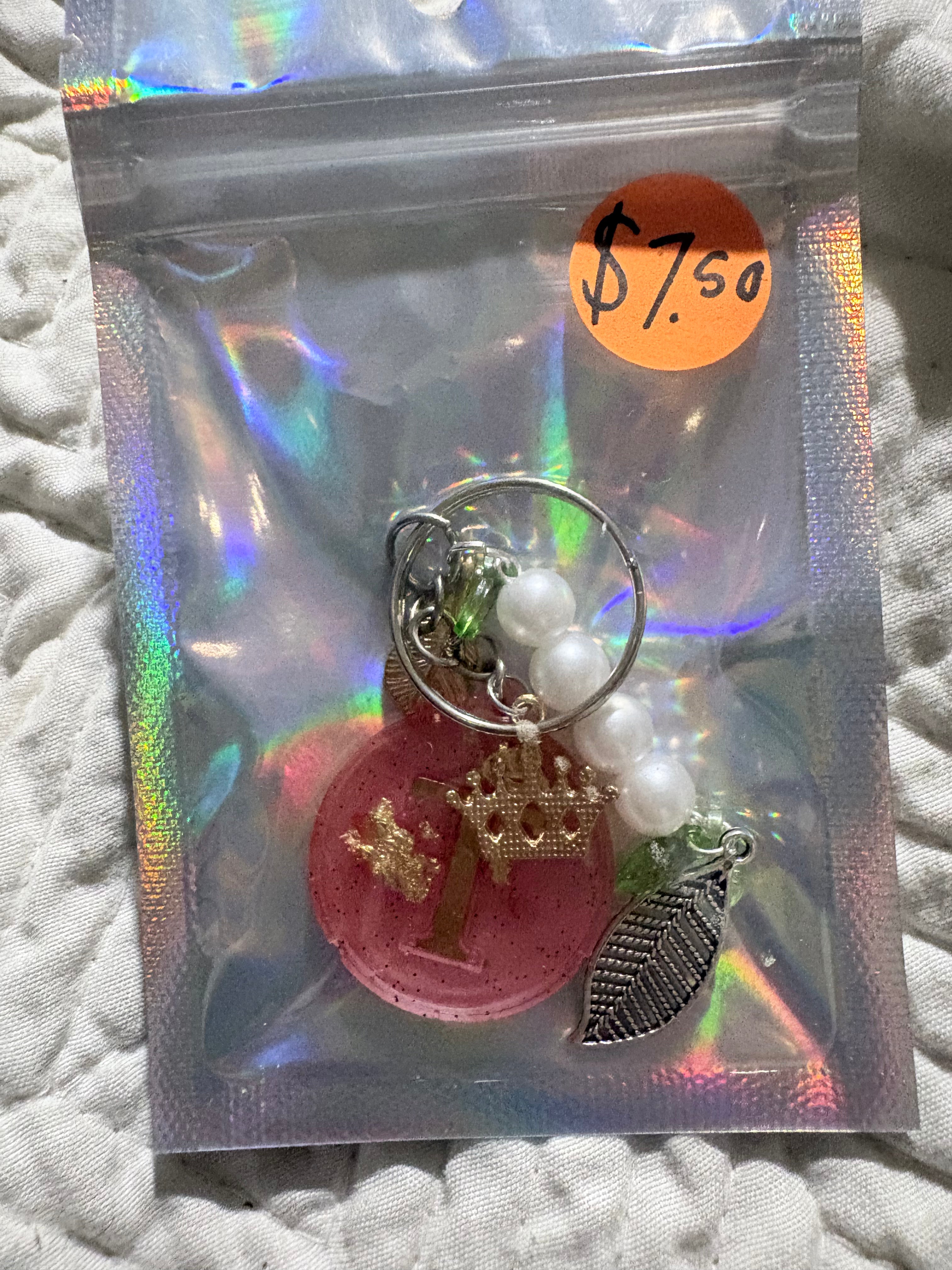 T initial keychain charm